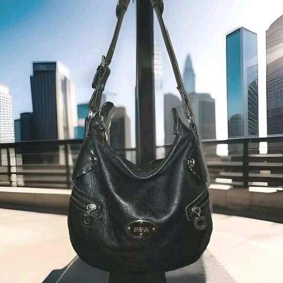 Hidesign Leather Shoulder Bag Black Textured - Picture 1 of 13